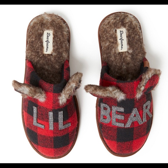 Kid's Dearforms "lil bear" buffalo check scuff slippers - Picture 1 of 5